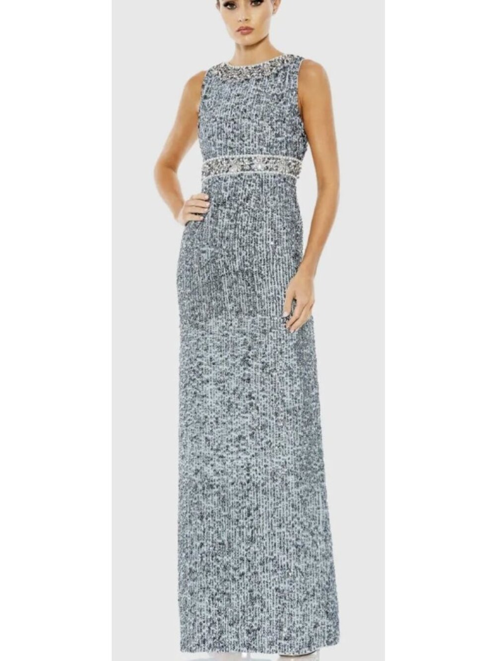 Mac Duggal Size 6 Sequin Column Blue Dress NWT